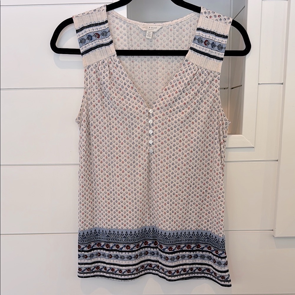 Lucky Brand Women’s Embroidered V-Neck Sleeveless Tank Top Blouse Size Small